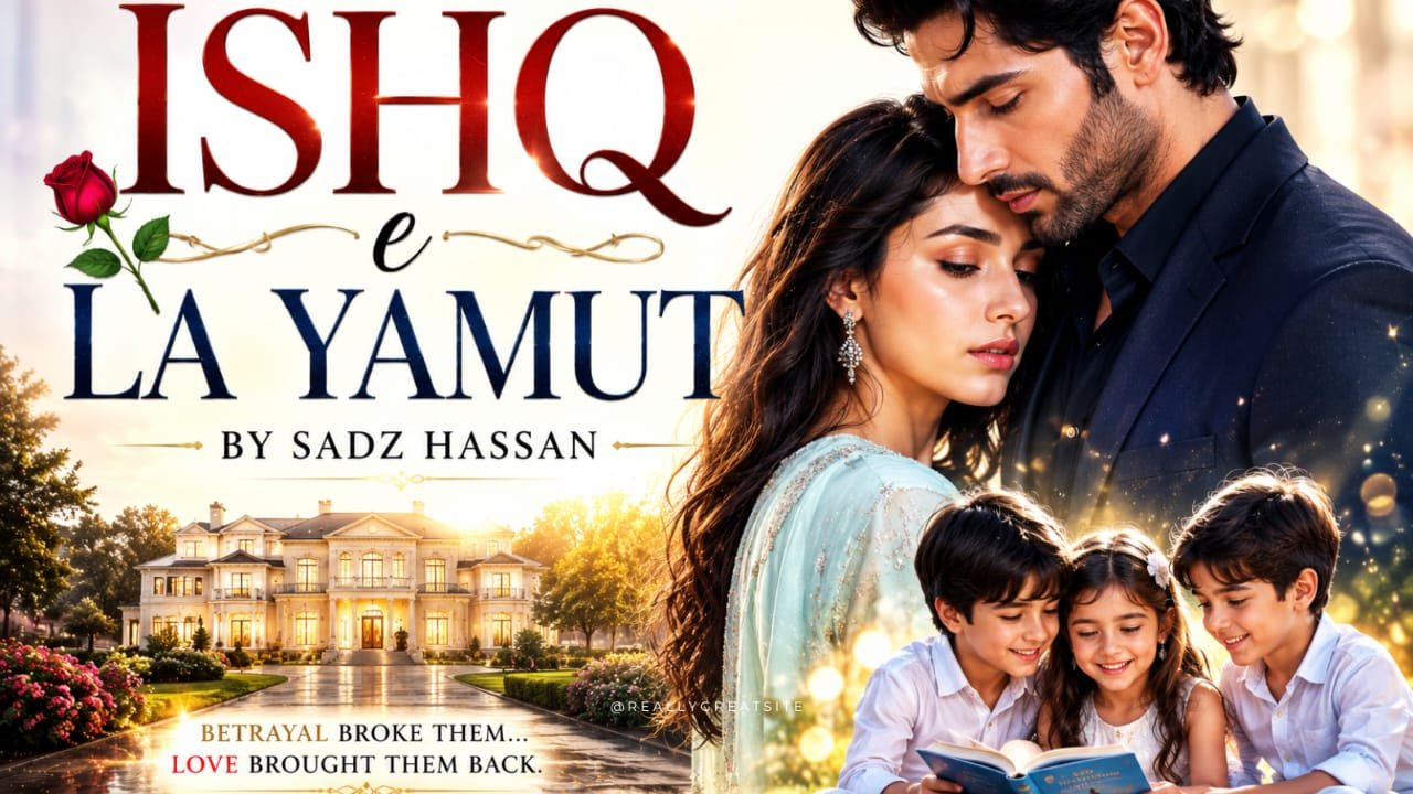 Ishq e La Yamut by Sadz Hassan featuring Marwah Gilani with her triplets, an emotional Urdu romance novel about betrayal, second chances, motherhood and everlasting love.