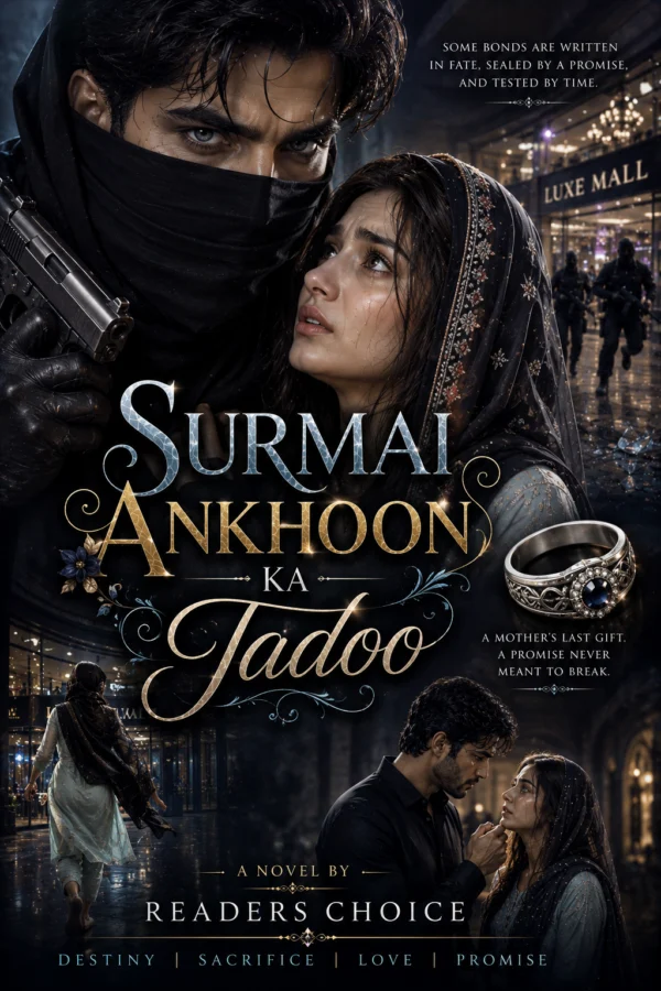 Surmai Ankhoon Ka Jadoo Novel Cover, Readers Choice Urdu Romantic Novel, Kidnapping Based Family Story